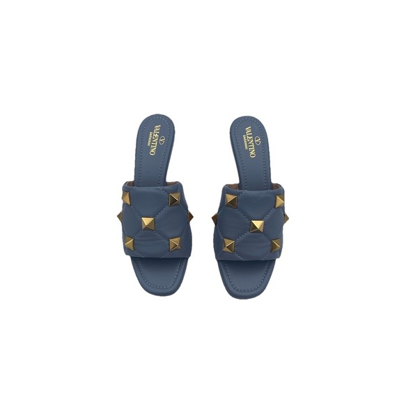 Valentino Garavani Blue Stone Roman Stud Quilted Slide Sandals Size 38.5 US 8.5 - Picture 2 of 12